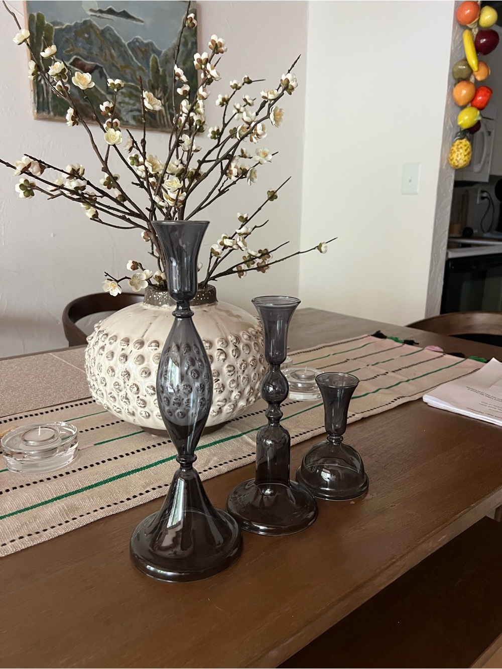 CRATE & BARREL. Smoked Blue Glass Taper Candle Holders - Set of 3